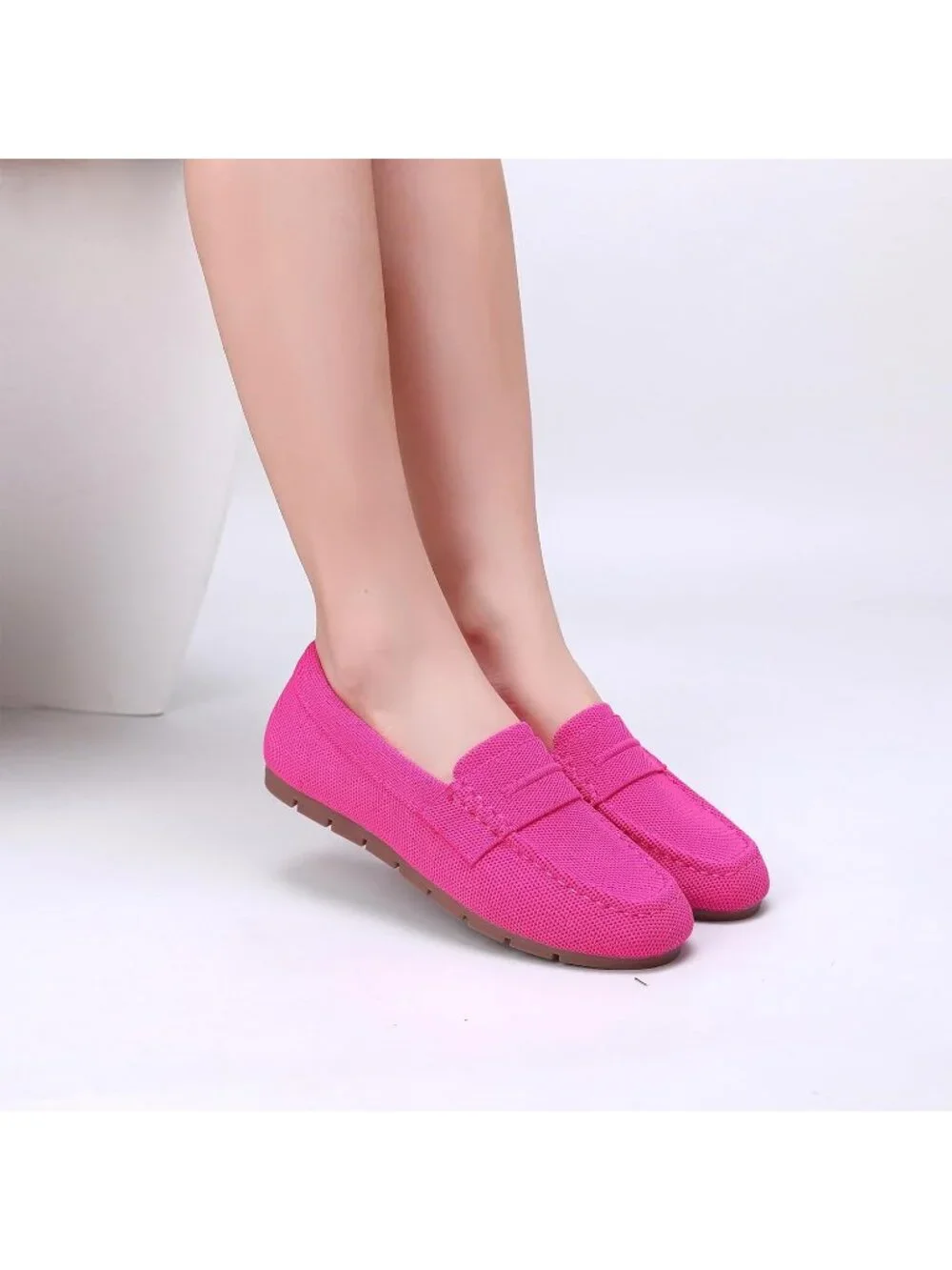Womens Hot Pink Mesh Comfortable Slip on Dressy Casual Walking Loafer Flat Shoes